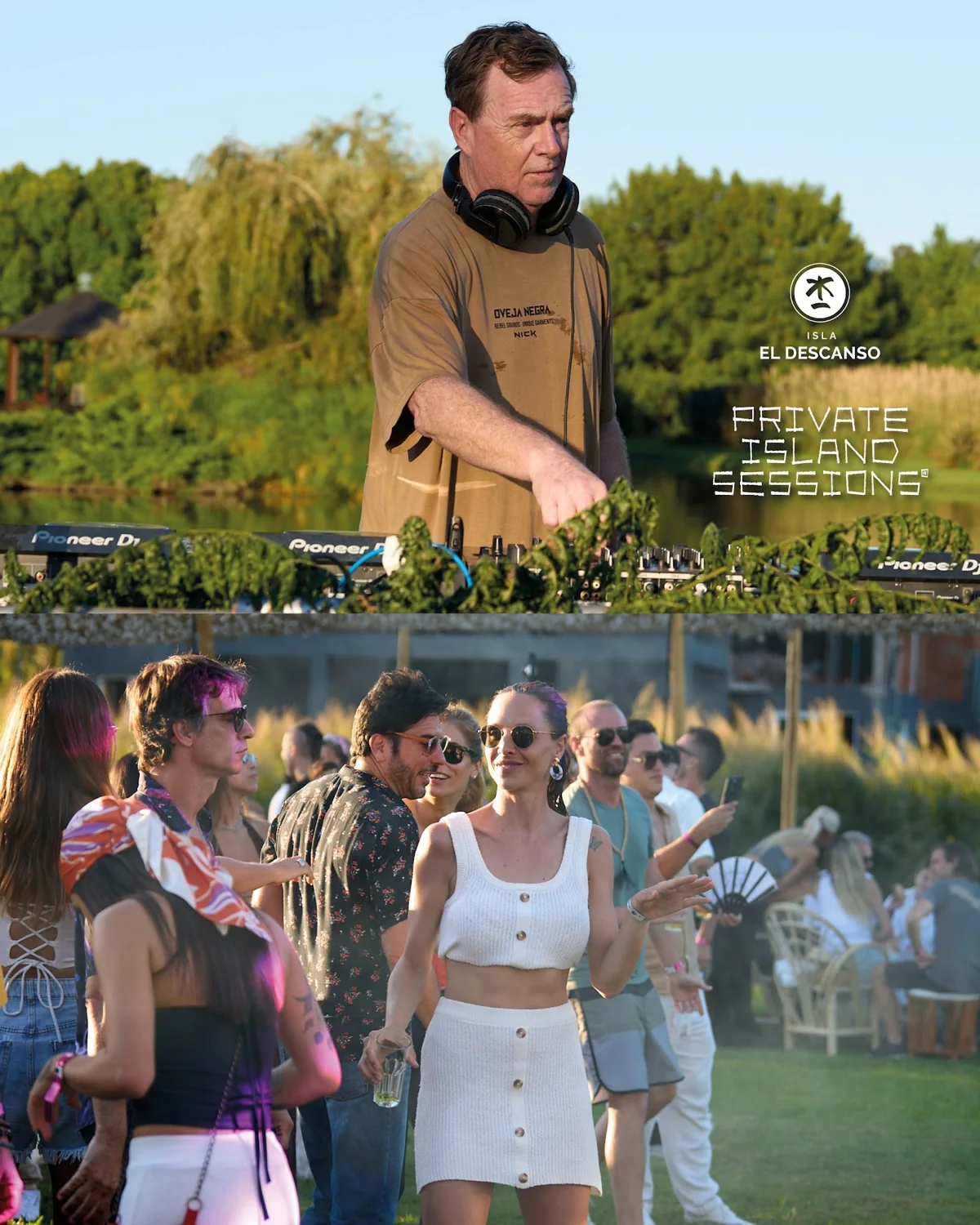 DJ y público compartiendo el atardecer